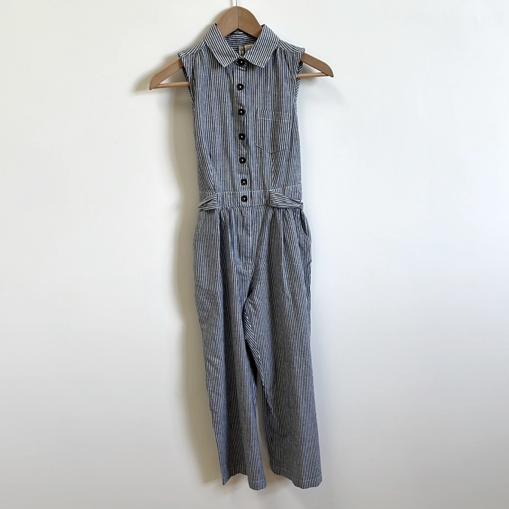 -Japna Gray & White Stripped Jumpsuit Junior Girls Small NWT